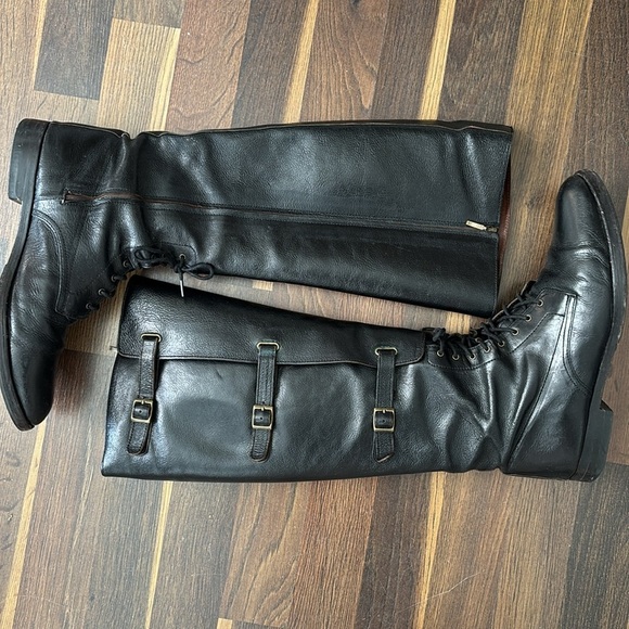Cole Haan Black Leather‎ Zip, Buckle & Lace 17” Tall Knee-High Riding Boots Sz 9 - Picture 3 of 14